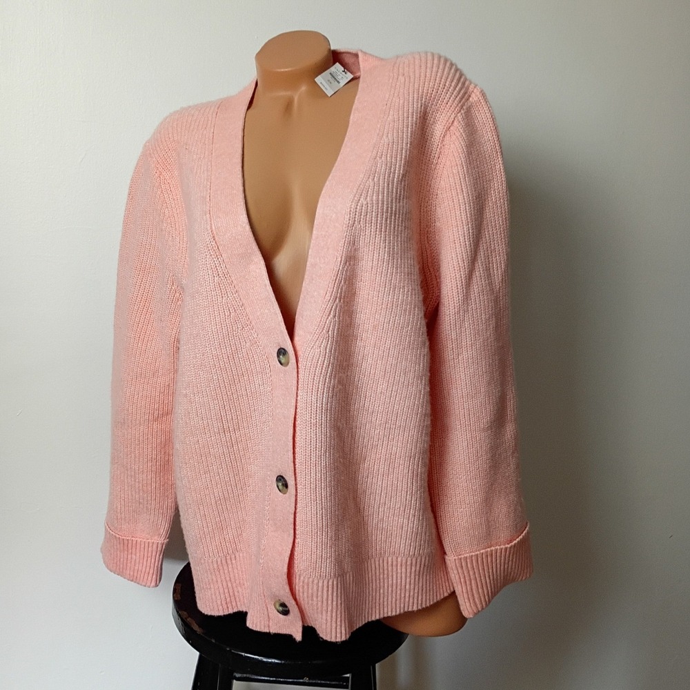 Talbots Plus Size 2X Peach Ribbed V-Neck Button Front Cardigan Sweater NWT